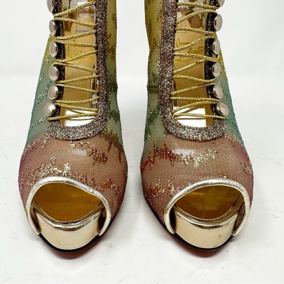Christian Louboutin Top Top Glitter Lace Up Booties Size 37 - Picture 5 of 12
